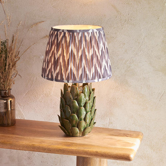 Layered Leaf And Zigzag 35cm Pearl Grey Shade Table Lamp With Round Ivory Ceramic Base