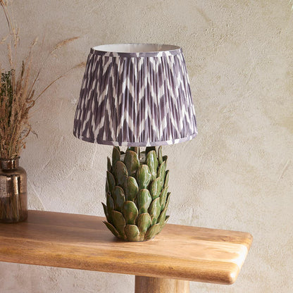 Layered Leaf And Zigzag 35cm Pearl Grey Shade Table Lamp With Round Ivory Ceramic Base