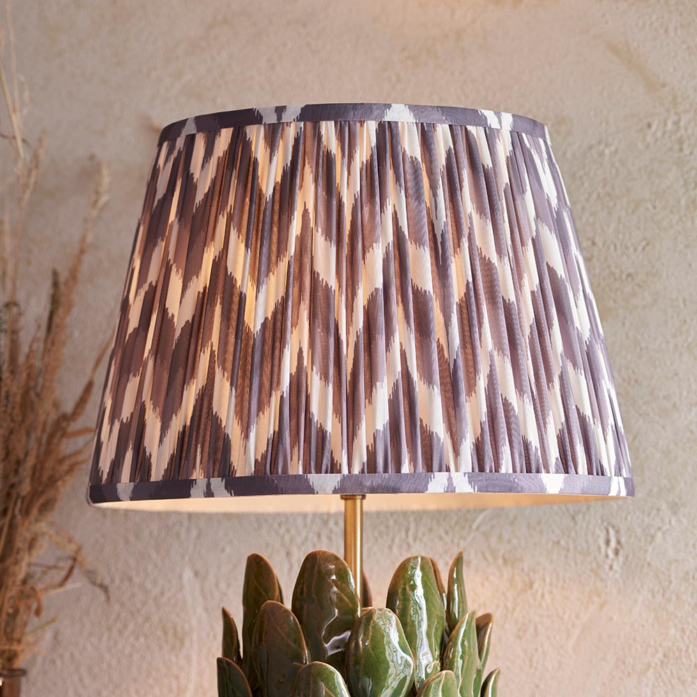 Layered Leaf And Zigzag 35cm Pearl Grey Shade Table Lamp With Round Ivory Ceramic Base