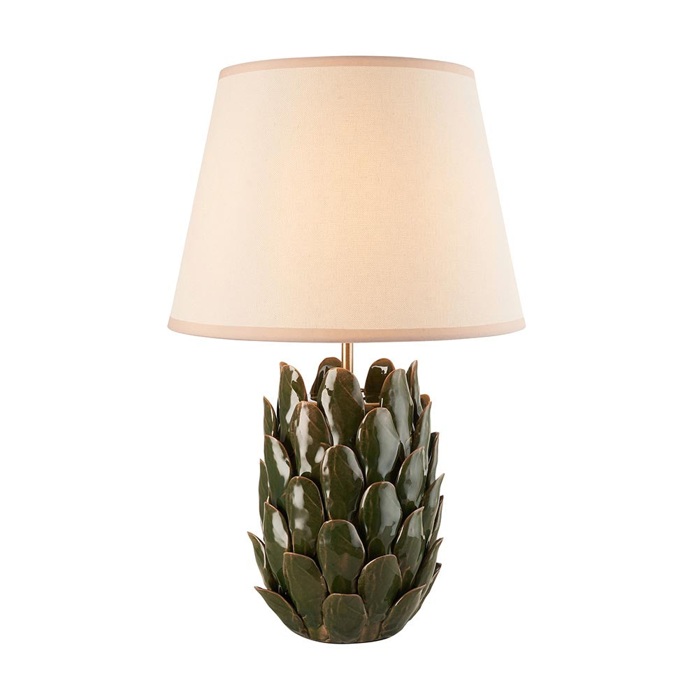 Layered Leaf And Ivy 35cm Vintage White Shade Table Lamp With Round Ivory Ceramic Base