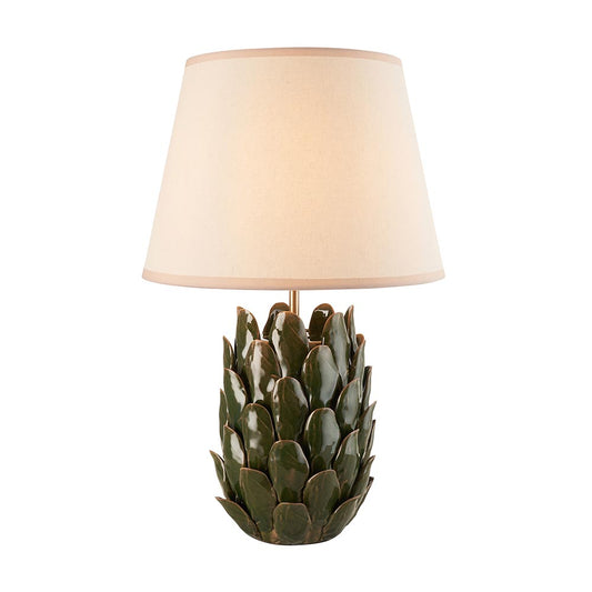 Layered Leaf And Ivy 35cm Vintage White Shade Table Lamp With Round Ivory Ceramic Base