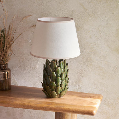 Layered Leaf And Ivy 35cm Vintage White Shade Table Lamp With Round Ivory Ceramic Base