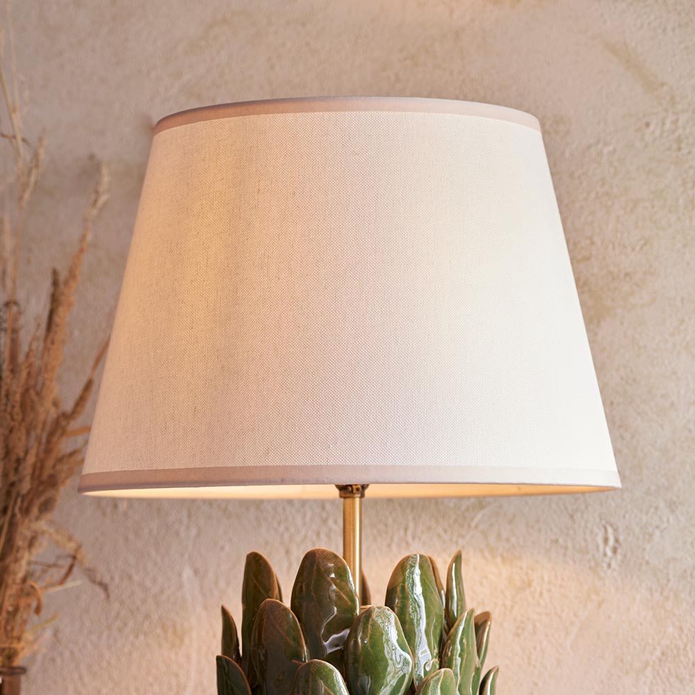 Layered Leaf And Ivy 35cm Vintage White Shade Table Lamp With Round Ivory Ceramic Base