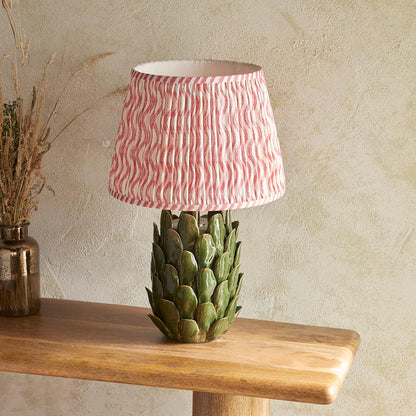 Layered Leaf And Ripple 35cm Coral Pink Shade Table Lamp With Round Ivory Ceramic Base