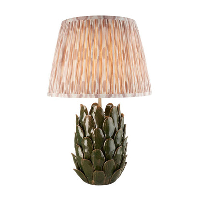 Layered Leaf And Ikat 35cm Neutral Shade Table Lamp With Round Ivory Ceramic Base
