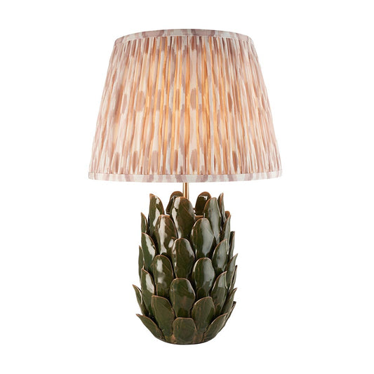 Layered Leaf And Ikat 35cm Neutral Shade Table Lamp With Round Ivory Ceramic Base