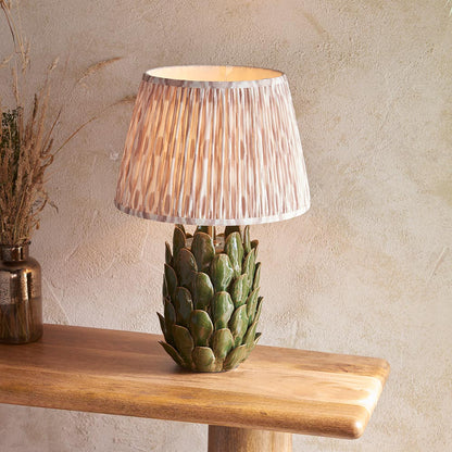 Layered Leaf And Ikat 35cm Neutral Shade Table Lamp With Round Ivory Ceramic Base
