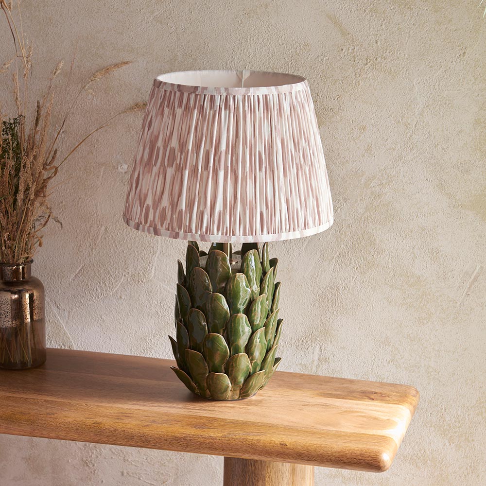 Layered Leaf And Ikat 35cm Neutral Shade Table Lamp With Round Ivory Ceramic Base