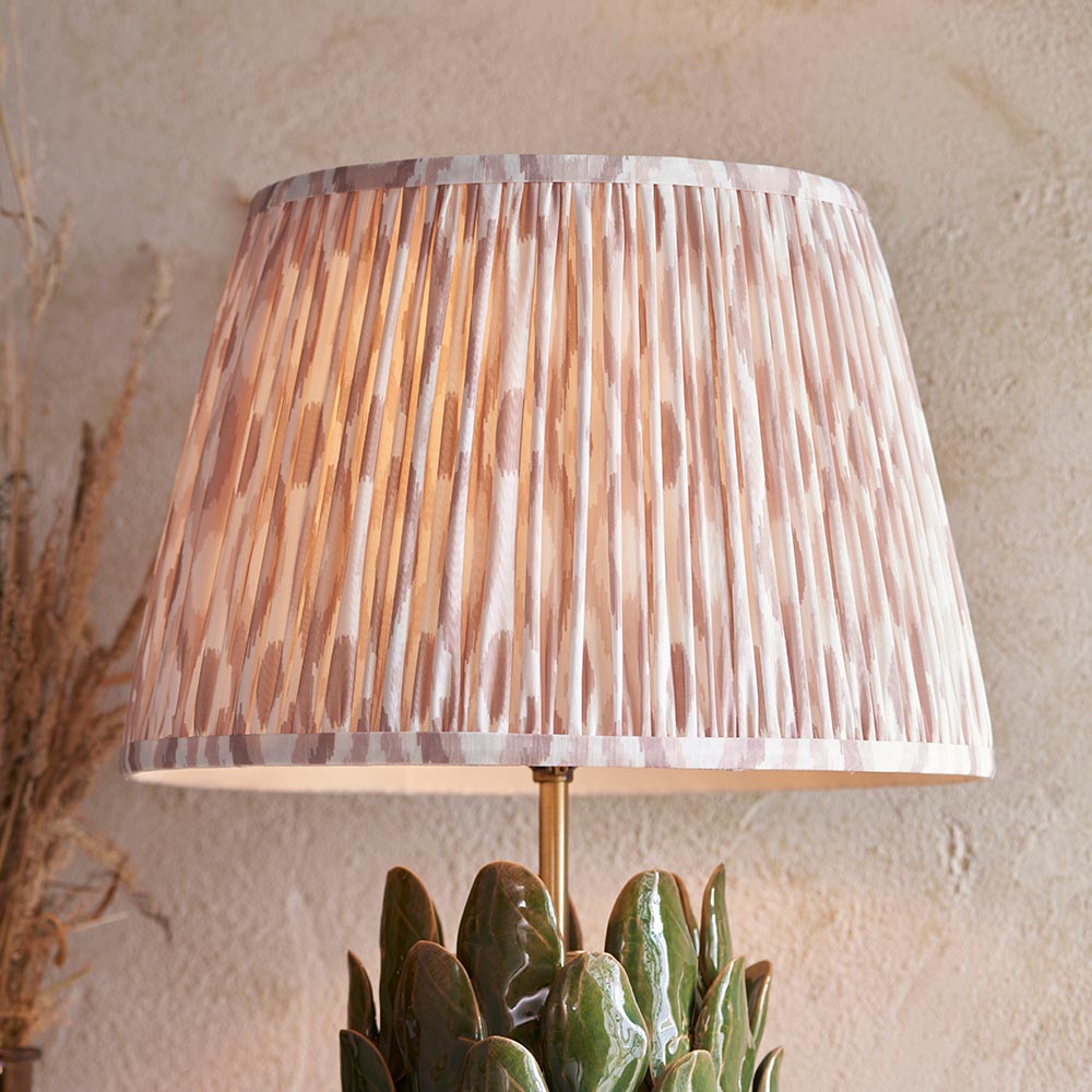 Layered Leaf And Ikat 35cm Neutral Shade Table Lamp With Round Ivory Ceramic Base
