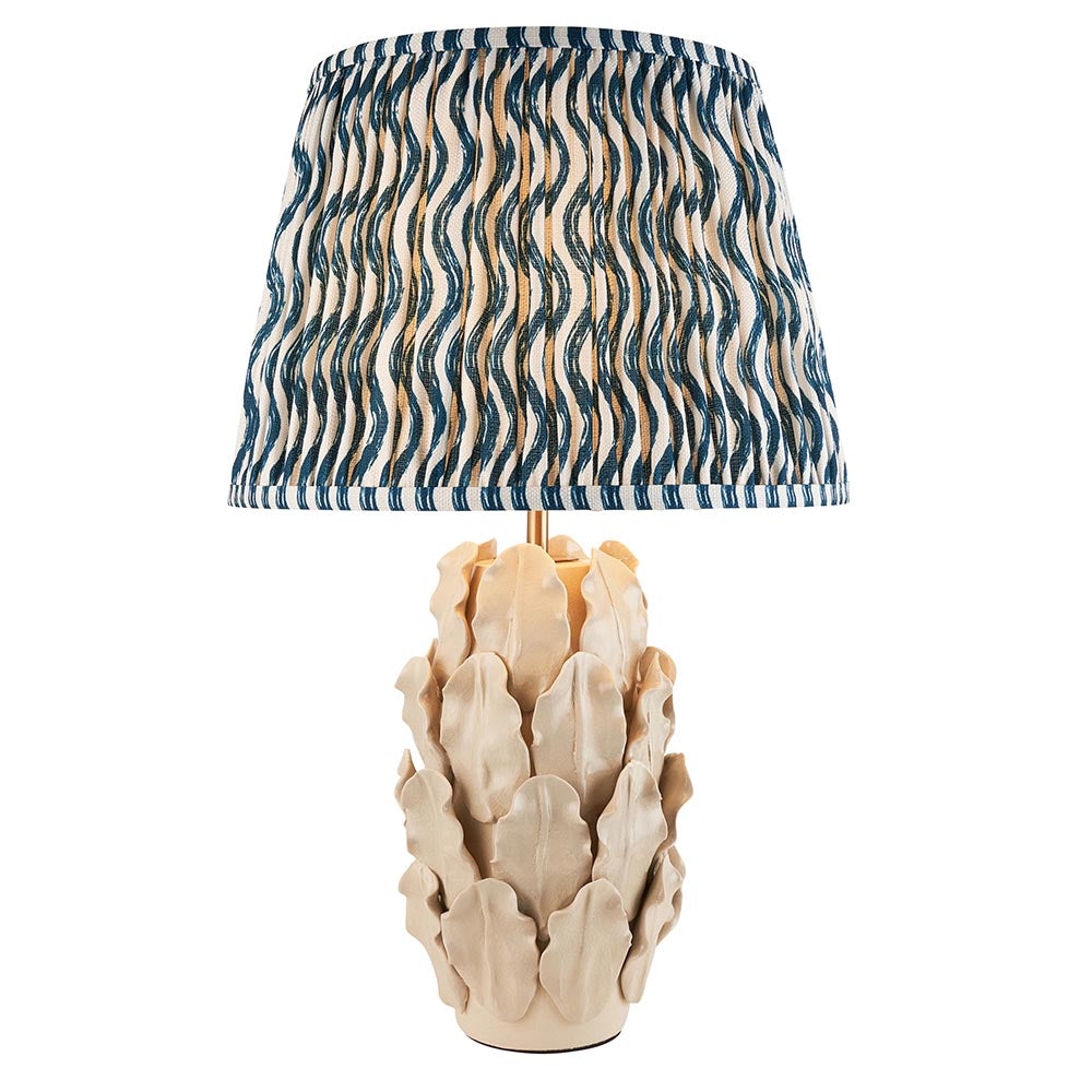 Layered Leaf And Ripple 35cm Marlin Blue Shade Table Lamp With Ivory Ceramic Base