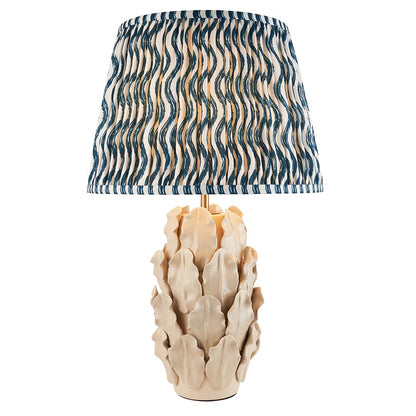 Layered Leaf And Ripple 35cm Marlin Blue Shade Table Lamp With Ivory Ceramic Base