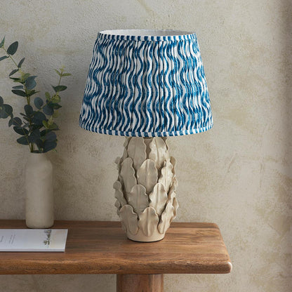 Layered Leaf And Ripple 35cm Marlin Blue Shade Table Lamp With Ivory Ceramic Base