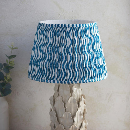 Layered Leaf And Ripple 35cm Marlin Blue Shade Table Lamp With Ivory Ceramic Base