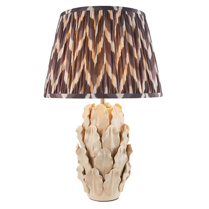 Layered Leaf And Zigzag 35cm Pearl Grey Shade Table Lamp With Ivory Ceramic Base