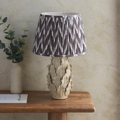 Layered Leaf And Zigzag 35cm Pearl Grey Shade Table Lamp With Ivory Ceramic Base