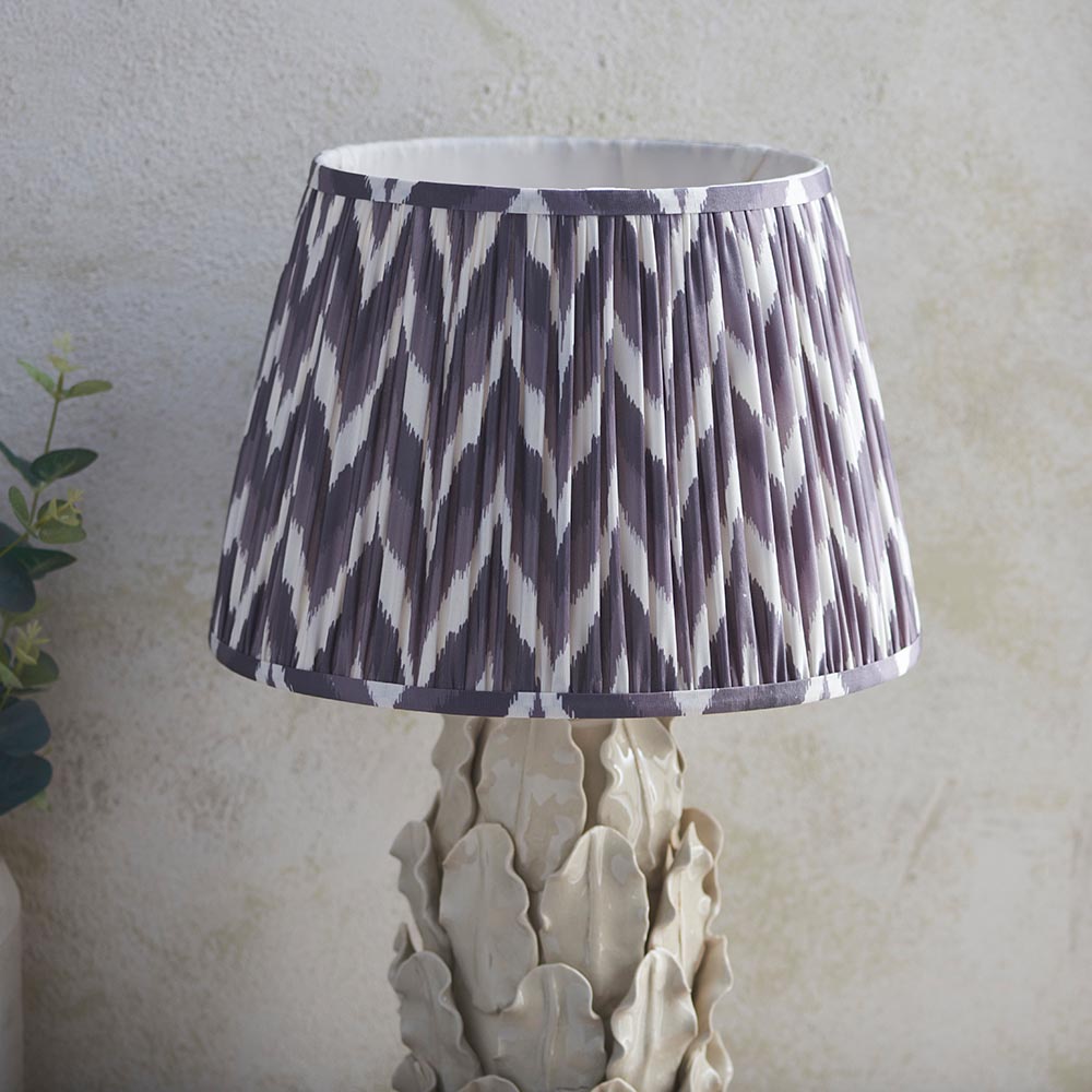 Layered Leaf And Zigzag 35cm Pearl Grey Shade Table Lamp With Ivory Ceramic Base