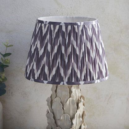Layered Leaf And Zigzag 35cm Pearl Grey Shade Table Lamp With Ivory Ceramic Base