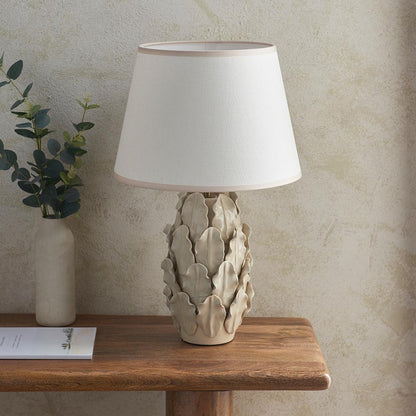 Layered Leaf And Ivy 35cm Vintage White Shade Table Lamp With Ivory Ceramic Base