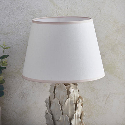 Layered Leaf And Ivy 35cm Vintage White Shade Table Lamp With Ivory Ceramic Base