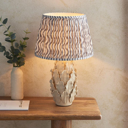 Layered Leaf And Ripple 35cm Pearl Grey Shade Table Lamp With Ivory Ceramic Base