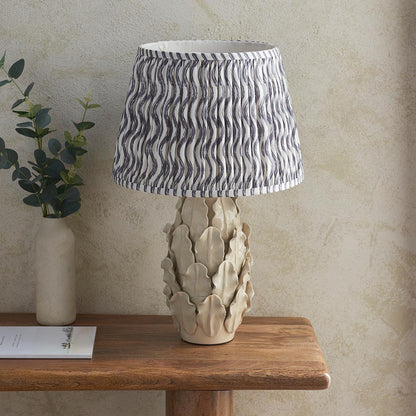 Layered Leaf And Ripple 35cm Pearl Grey Shade Table Lamp With Ivory Ceramic Base