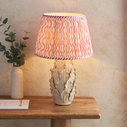 Layered Leaf And Ripple 35cm Coral Pink Shade Table Lamp With Ivory Ceramic Base