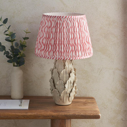 Layered Leaf And Ripple 35cm Coral Pink Shade Table Lamp With Ivory Ceramic Base