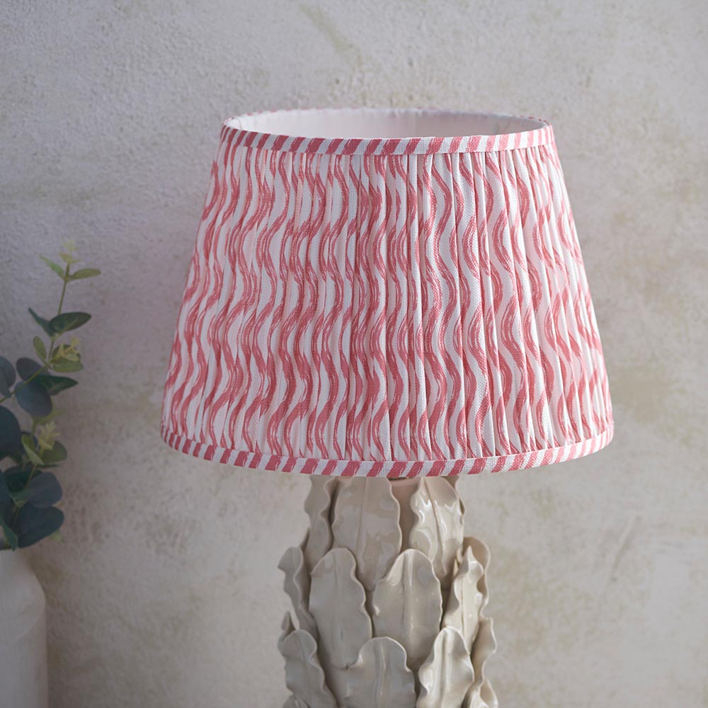 Layered Leaf And Ripple 35cm Coral Pink Shade Table Lamp With Ivory Ceramic Base