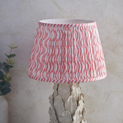 Layered Leaf And Ripple 35cm Coral Pink Shade Table Lamp With Ivory Ceramic Base