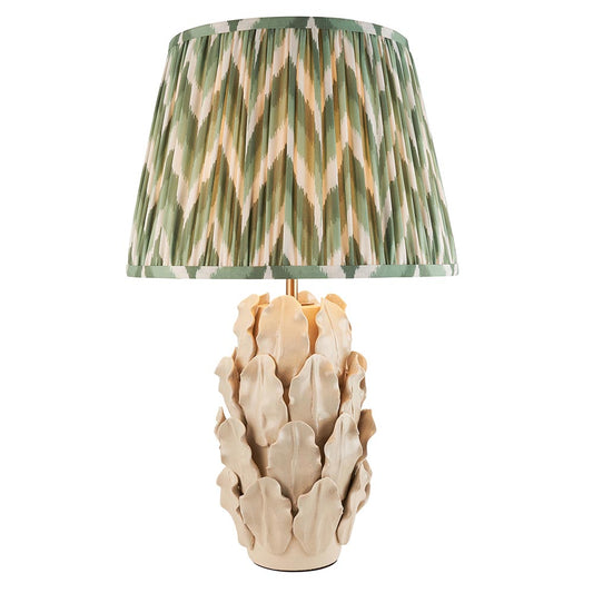 Layered Leaf And Zigzag 35cm Cotswold Green Shade Table Lamp With Ivory Ceramic Base