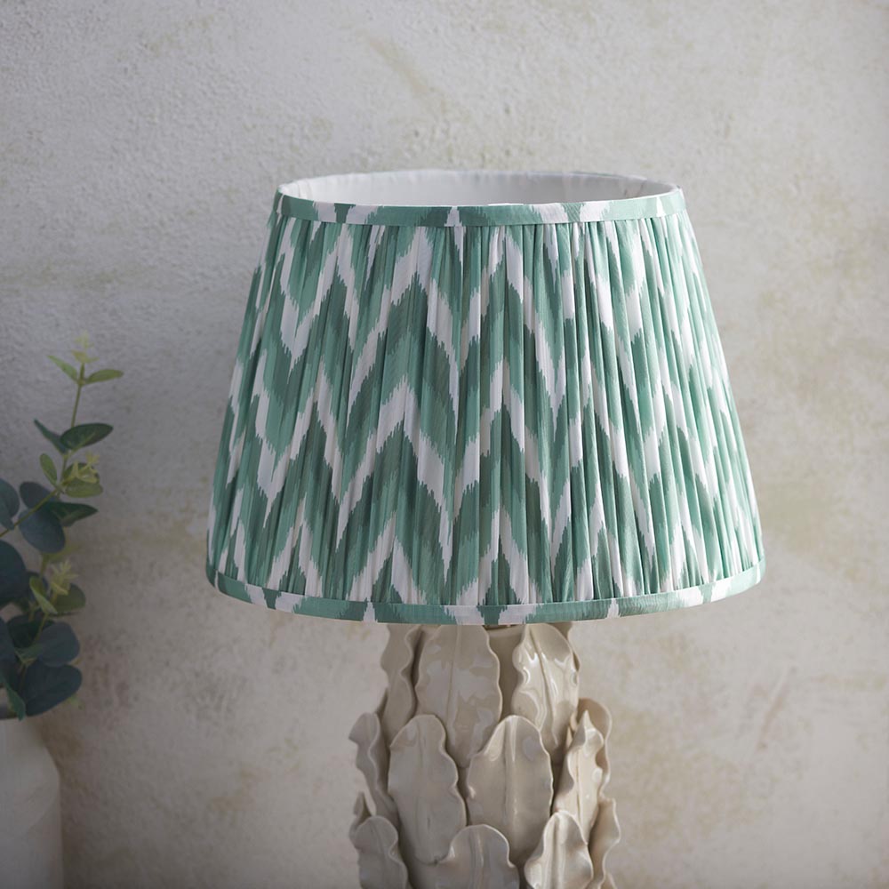 Layered Leaf And Zigzag 35cm Cotswold Green Shade Table Lamp With Ivory Ceramic Base