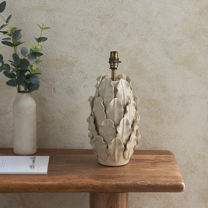 Layered Leaf And Zigzag 35cm Cotswold Green Shade Table Lamp With Ivory Ceramic Base