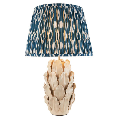 Layered Leaf And Ikat 35cm Marlin Blue Shade Table Lamp With Ivory Ceramic Base