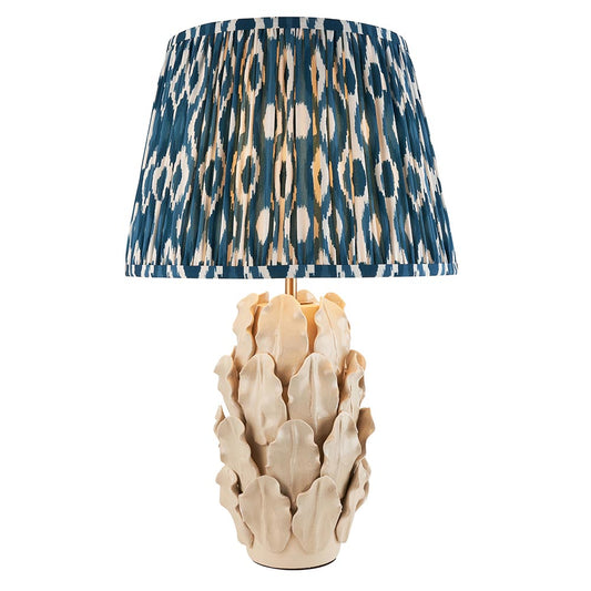 Layered Leaf And Ikat 35cm Marlin Blue Shade Table Lamp With Ivory Ceramic Base