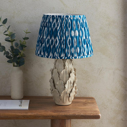 Layered Leaf And Ikat 35cm Marlin Blue Shade Table Lamp With Ivory Ceramic Base