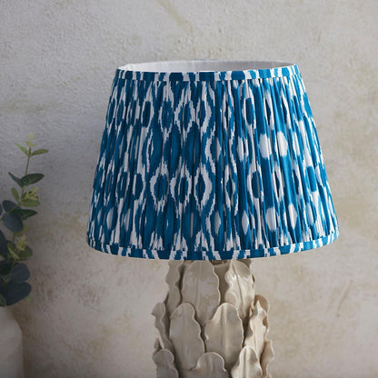 Layered Leaf And Ikat 35cm Marlin Blue Shade Table Lamp With Ivory Ceramic Base