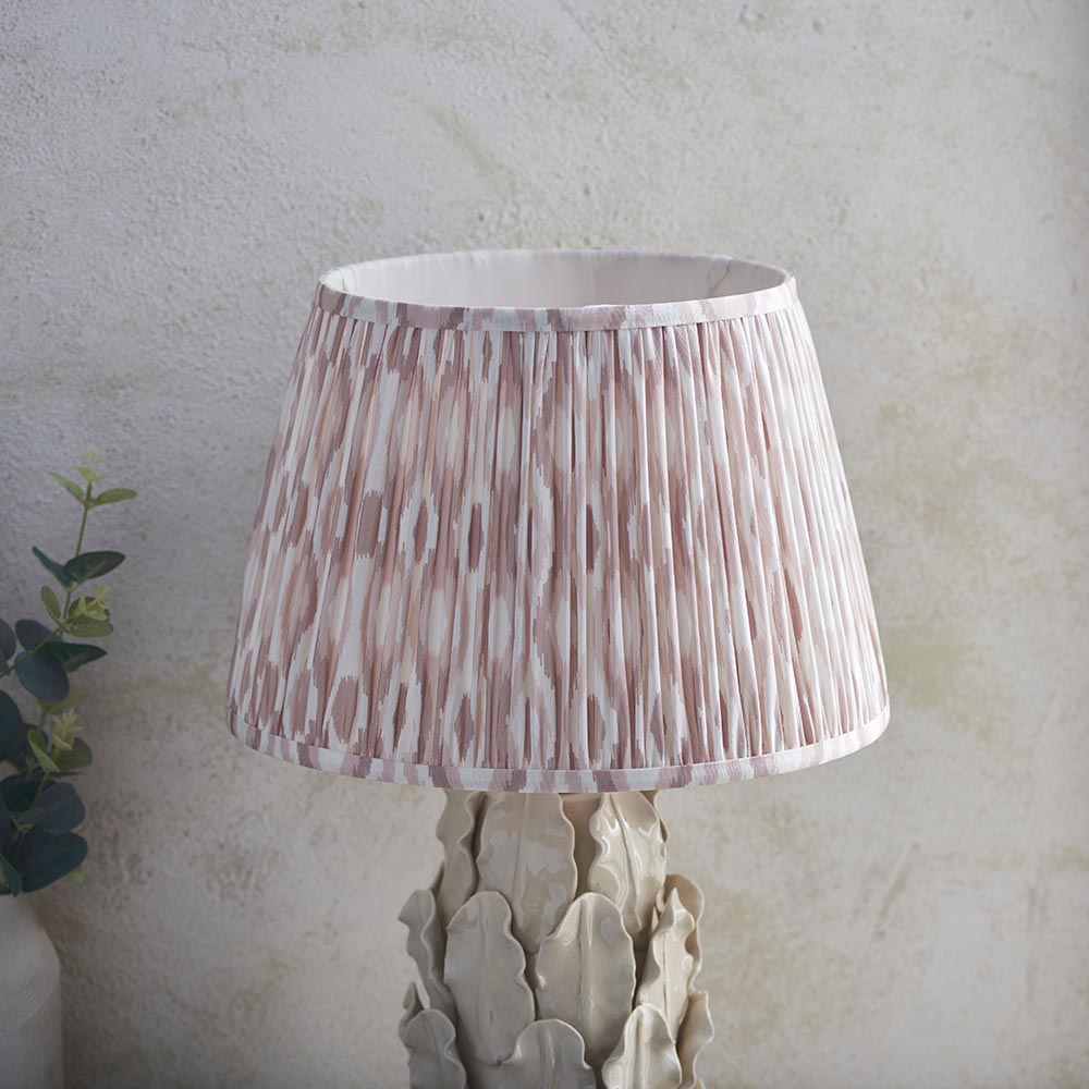 Layered Leaf And Ikat 35cm Neutral Shade Table Lamp With Ivory Ceramic Base