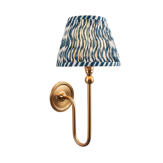 Santiago And Ripple 20cm Marlin Blue Shade Wall Light In Brushed Aged Brass