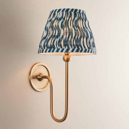 Santiago And Ripple 20cm Marlin Blue Shade Wall Light In Brushed Aged Brass