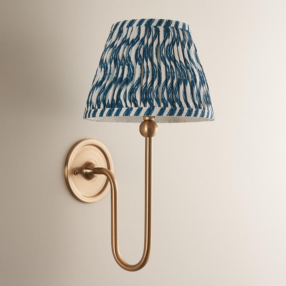 Santiago And Ripple 20cm Marlin Blue Shade Wall Light In Brushed Aged Brass