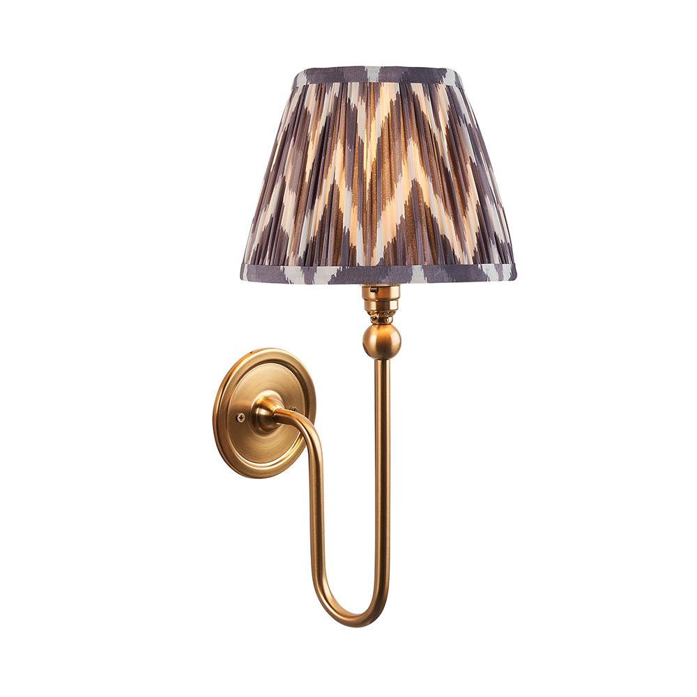 Santiago And Zigzag 20cm Pearl Grey Shade Wall Light In Brushed Aged Brass
