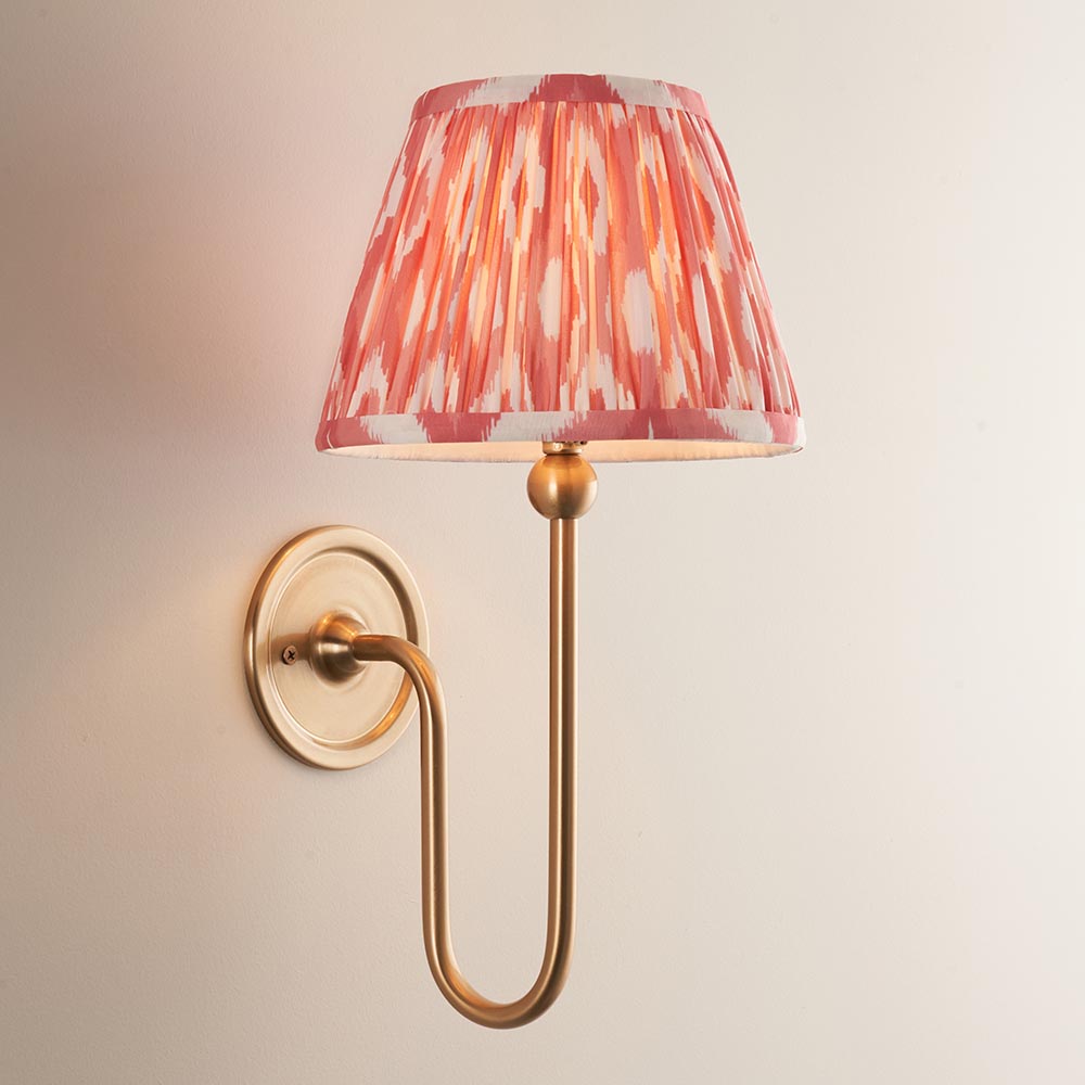 Santiago And Ikat 20cm Coral Pink Shade Wall Light In Brushed Aged Brass