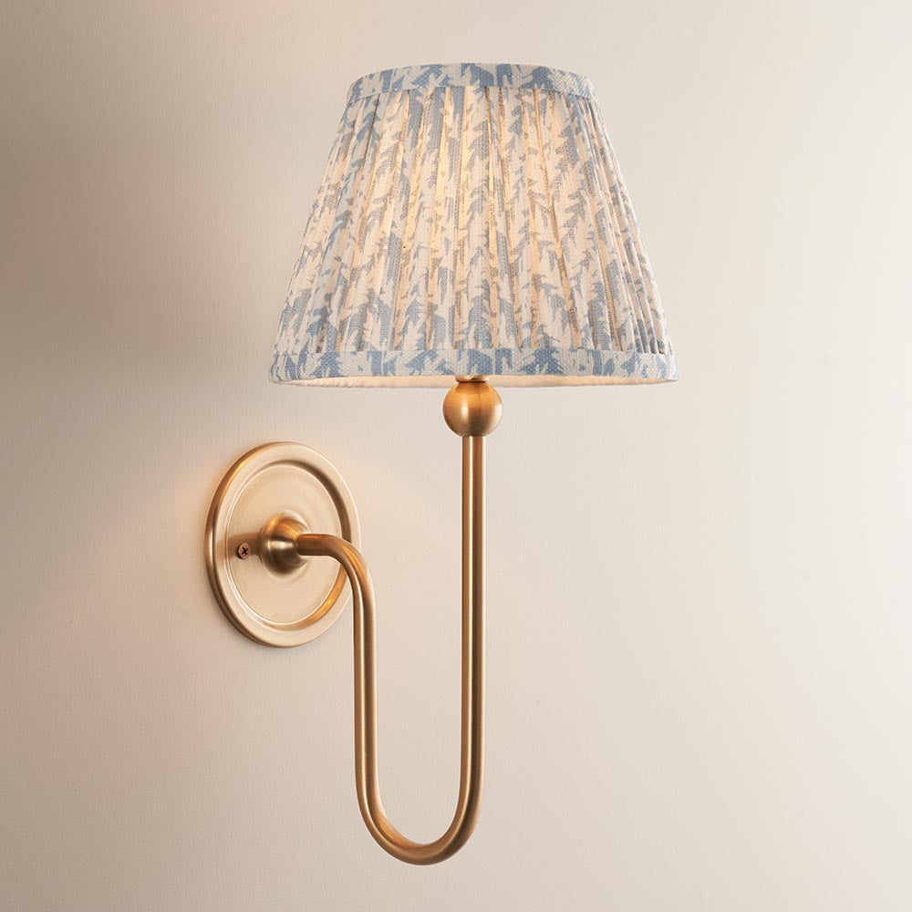 Santiago And Leaf 20cm Shell Bay Blue Shade Wall Light In Brushed Aged Brass