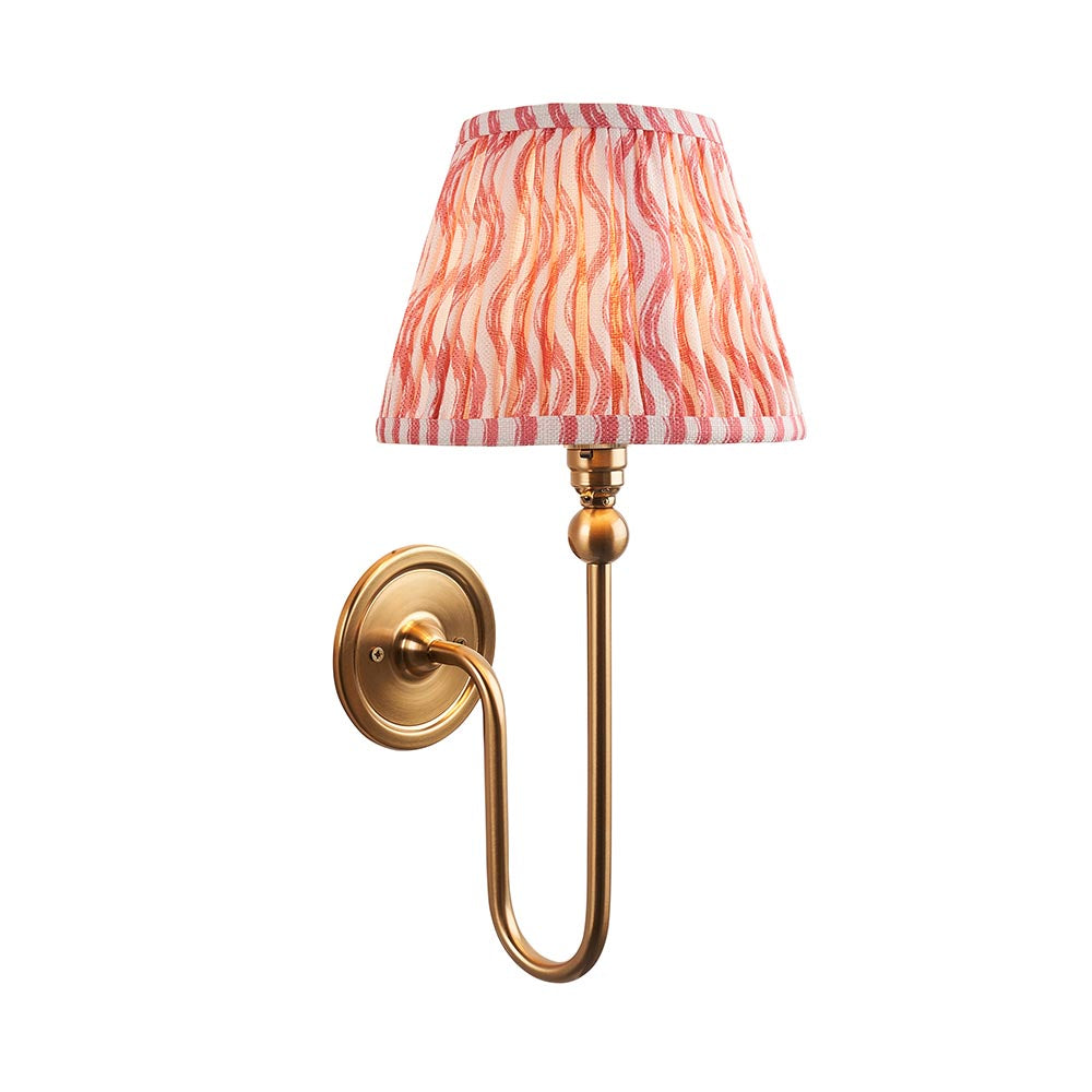 Santiago And Ripple 20cm Coral Pink Shade Wall Light In Brushed Aged Brass