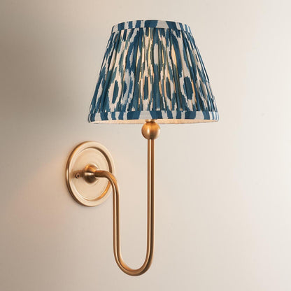 Santiago And Ikat 20cm Marlin Blue Shade Wall Light In Brushed Aged Brass