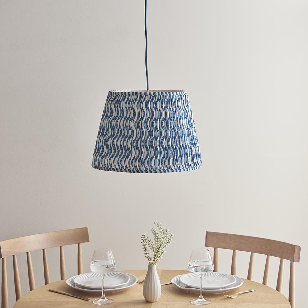 Eltham And Ripple 40cm Marlin Blue Shade Ceiling Light With Blue Colour Braided Cable