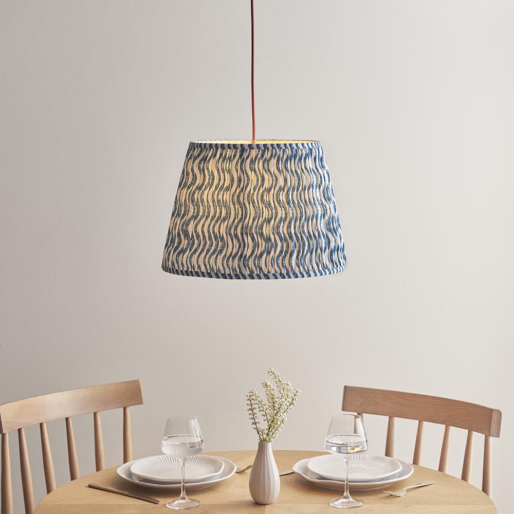 Eltham And Ripple 40cm Marlin Blue Shade Ceiling Light With Red Colour Braided Cable