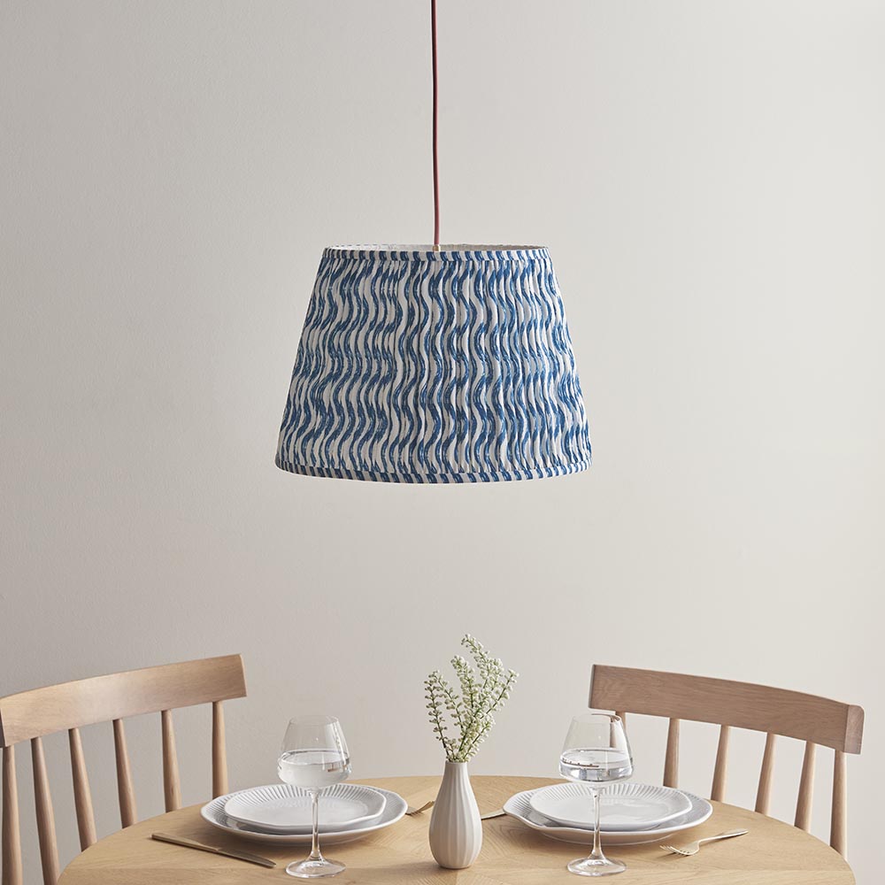 Eltham And Ripple 40cm Marlin Blue Shade Ceiling Light With Red Colour Braided Cable