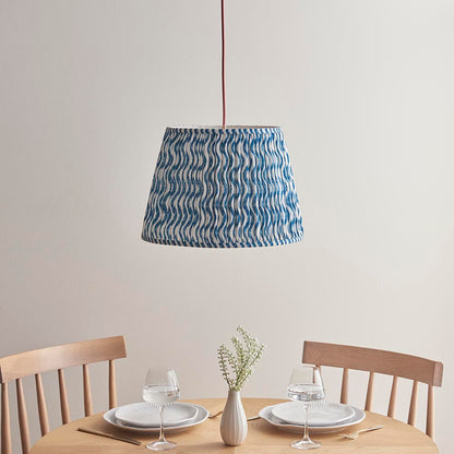 Eltham And Ripple 40cm Marlin Blue Shade Ceiling Light With Red Colour Braided Cable