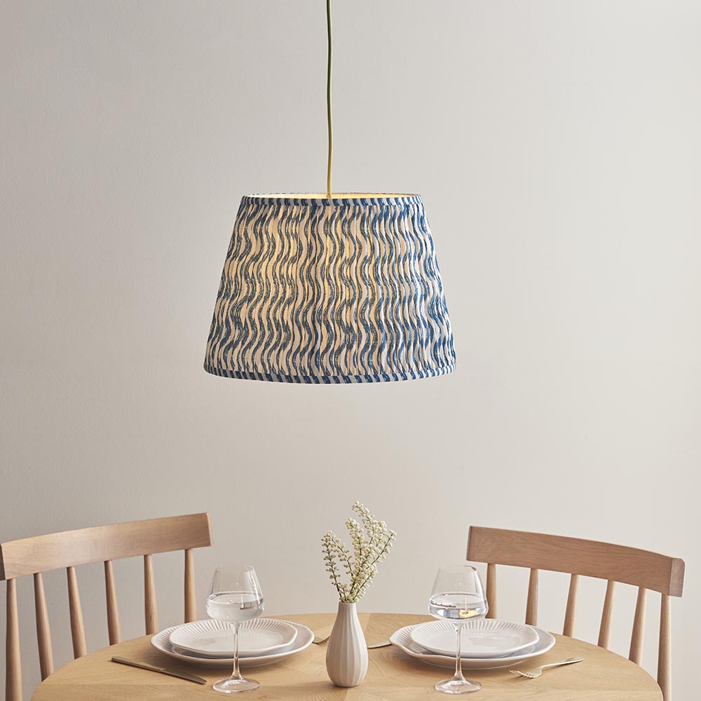 Eltham And Ripple 40cm Marlin Blue Shade Ceiling Light With Green Colour Braided Cable